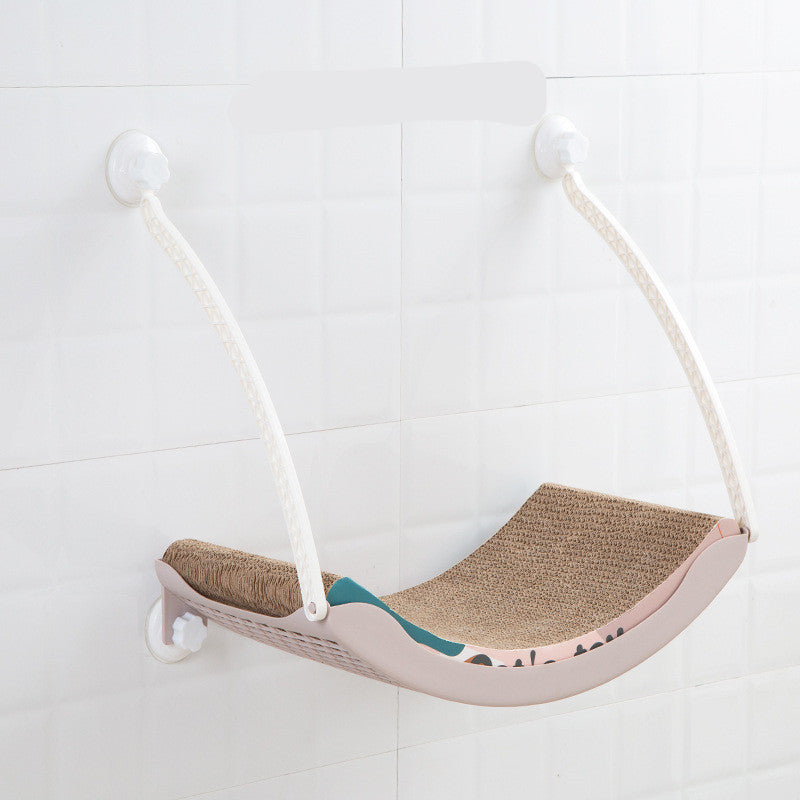 HOMCOM sun-hanging cat hammock with soft fabric and sturdy frame, perfect for relaxing and basking in the sun.