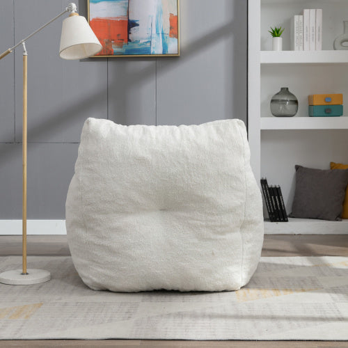 Soft Tufted Foam Bean Bag Chair with Teddy Fabric – Ivory White