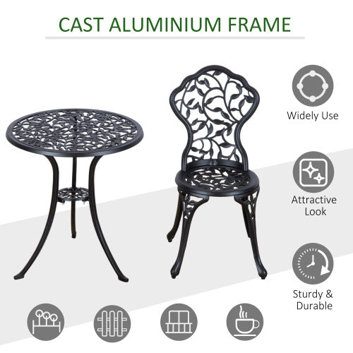 Outsunny 3-Piece Aluminium Bistro Set – Black Garden Table & Chairs