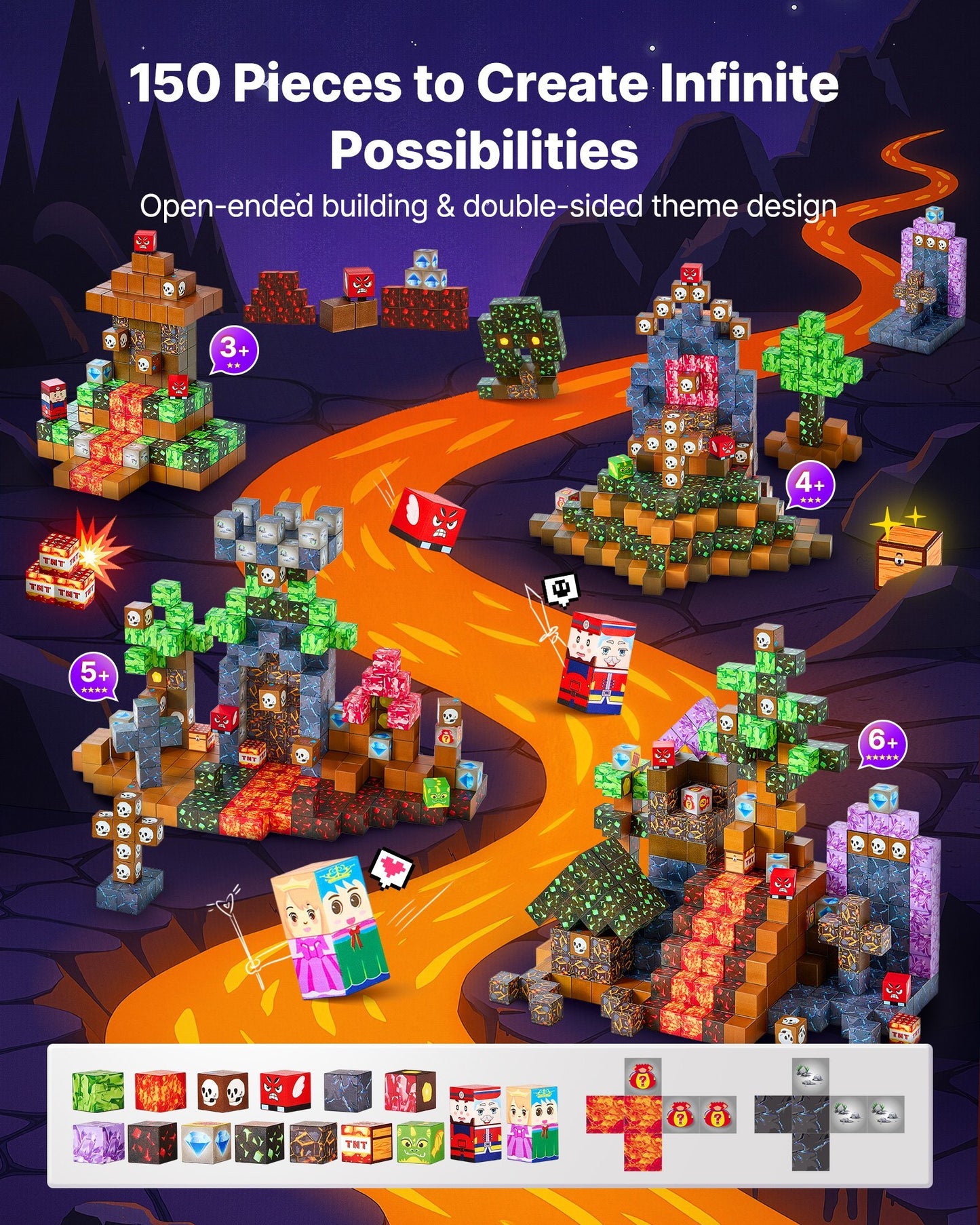 Magnetic Building Blocks 150-Piece Dark Castle Set – STEM Montessori Construction Toy