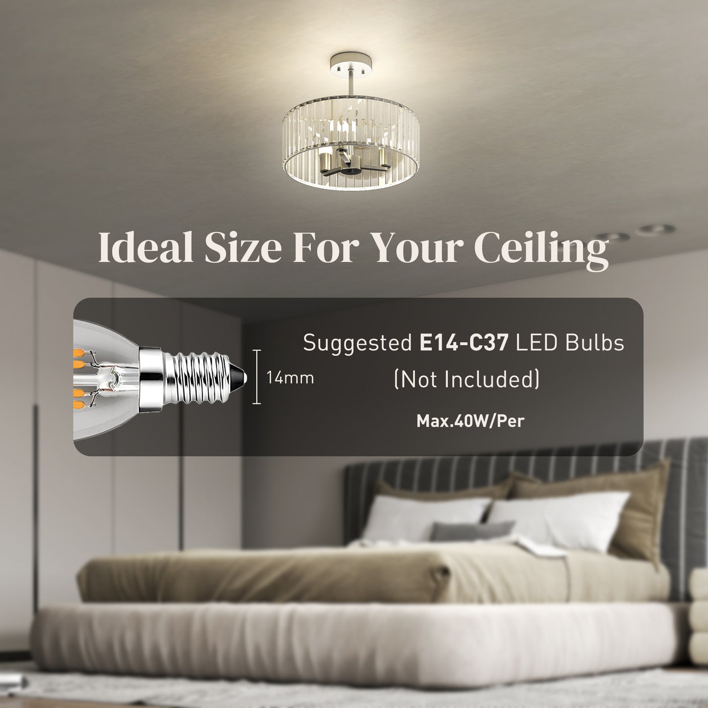 HOMCOM crystal ceiling light fixture with silver-tone semi-flush mount design, five E14 bulb sockets, modern chandelier for living or dining rooms