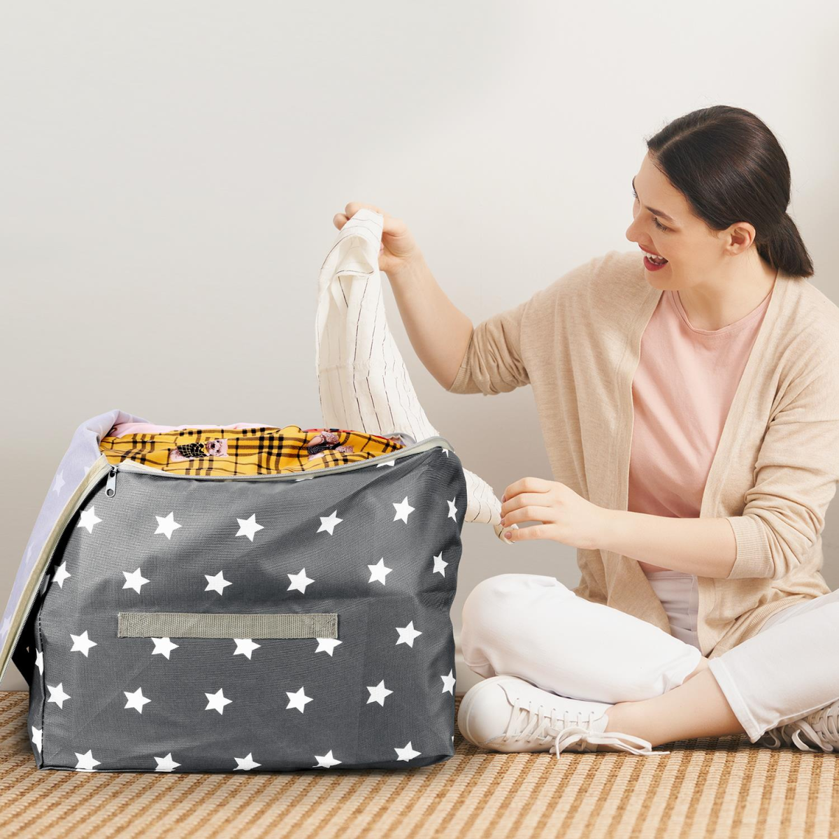 3pc STORAGE BAGS DARK GREY STAR