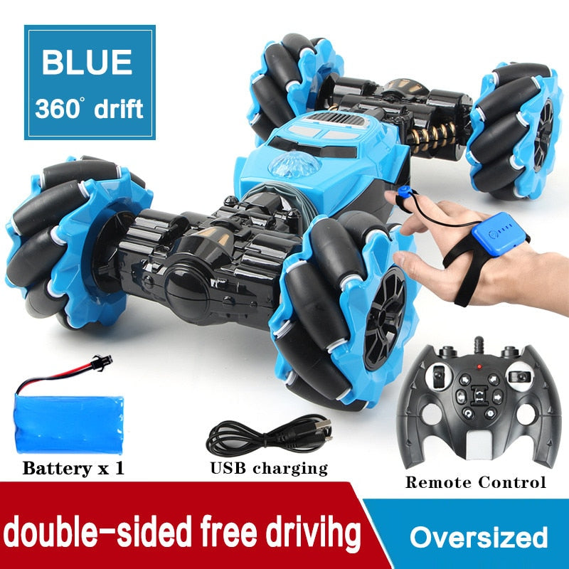 Eprolo RC 4WD stunt car with gesture control, off-road design, LED lights, music, drift features, high speed, and climbing ability.