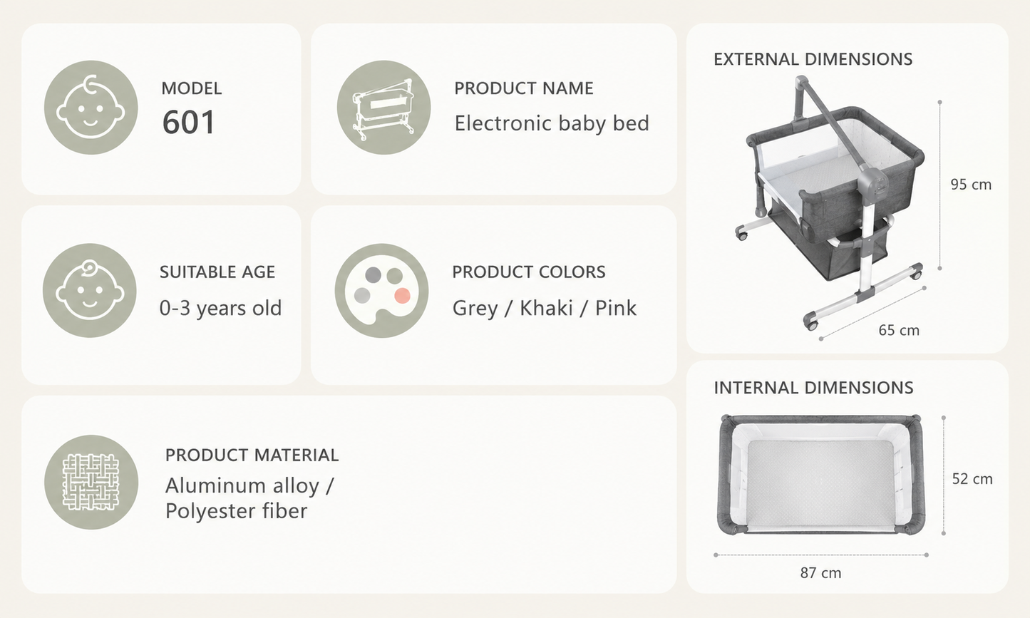 Portable Bluetooth Baby Crib with Auto-Rocking – Foldable Bedside Sleeper for Newborns