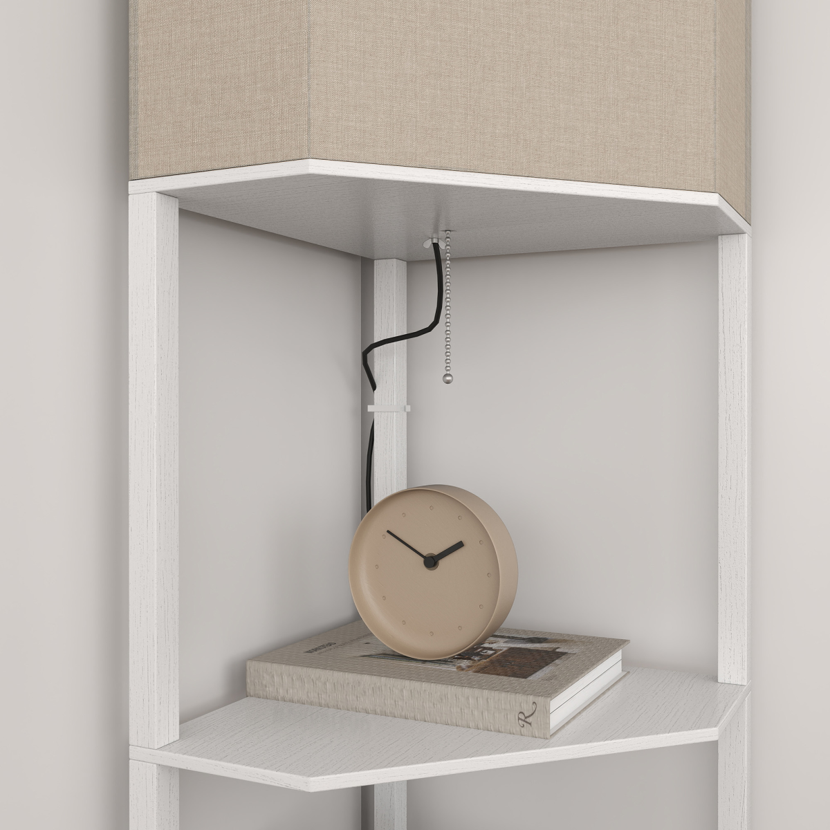 Modern HOMCOM corner floor lamp with integrated shelves for living room or bedroom, featuring a sleek design and functional storage.