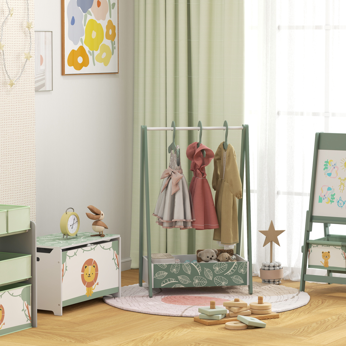 AIYAPLAY baby clothing rack with hangers, shelf, and kids clothes rail for organizing baby and kids' clothing.
