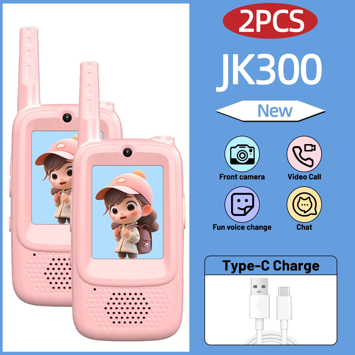 2PCS AIRITON JK300/JK200 Kids Toy Walkie Talkie Funny Video Intercom Large Screen with Upgrade Functions Communication Radio Toy