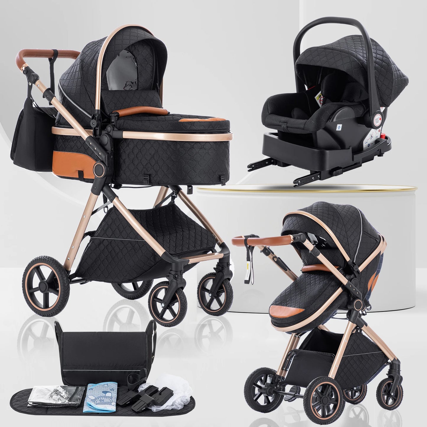Baby Stroller 3 in 1 Portable Baby Carriage Folding Prams High Landscape Multifunction Pushchair Compact Folding Travel