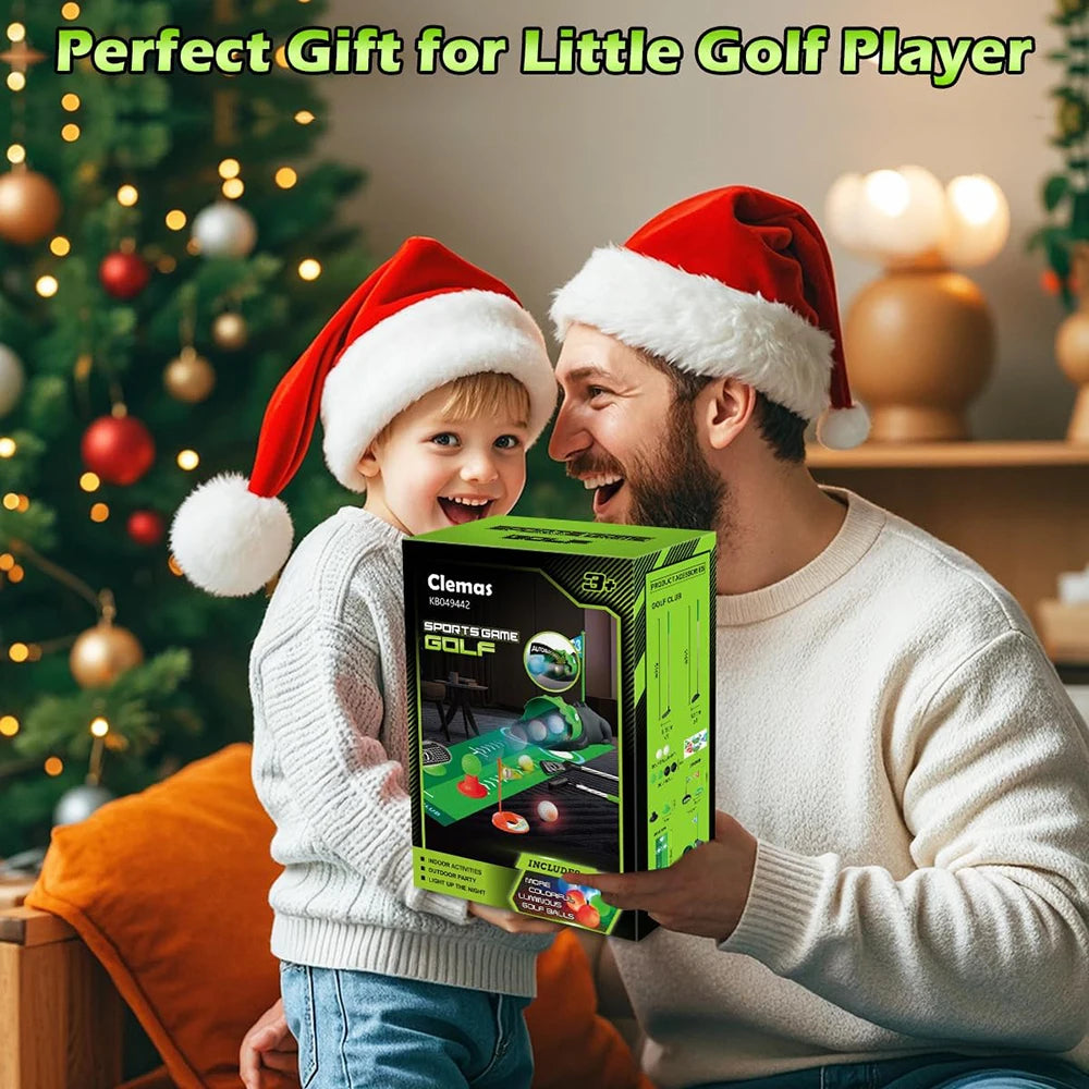 Kids Toy Golf Set Auto Returner Night Light Golf Balls Mat Toddler Mini Golf Game Indoor Outdoor Sports Toys Boys Christmas Gift