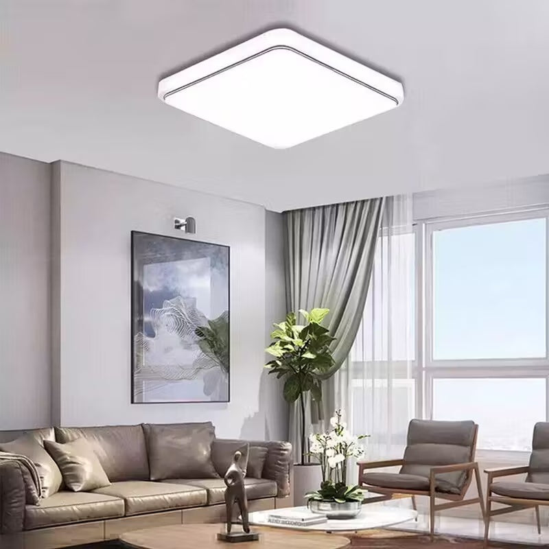 HOMCOM modern square LED ceiling light panel, 24W, installed in a bathroom for bright, energy-efficient illumination.