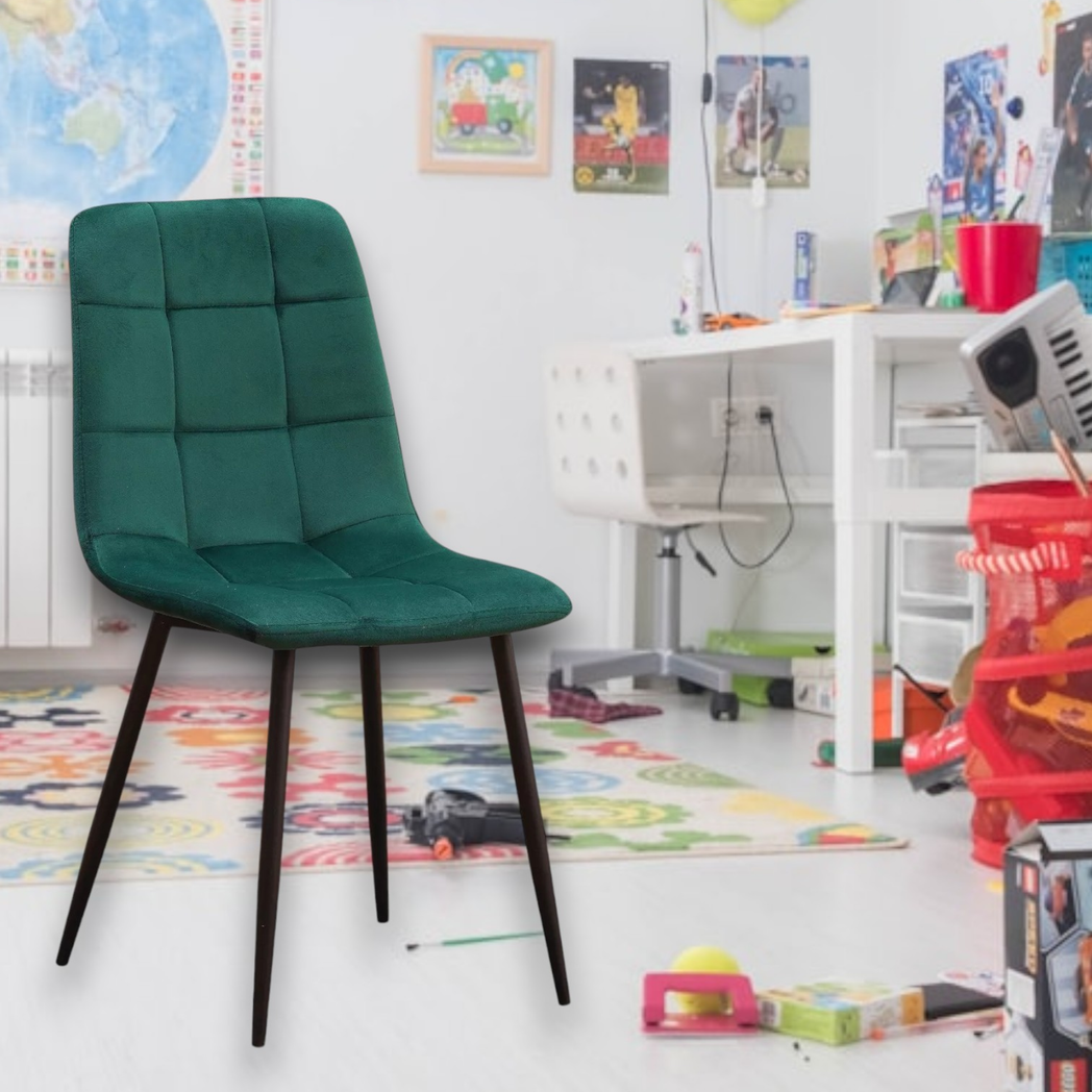 GREEN FABRIC CHAIR BLACK METAL LEGS