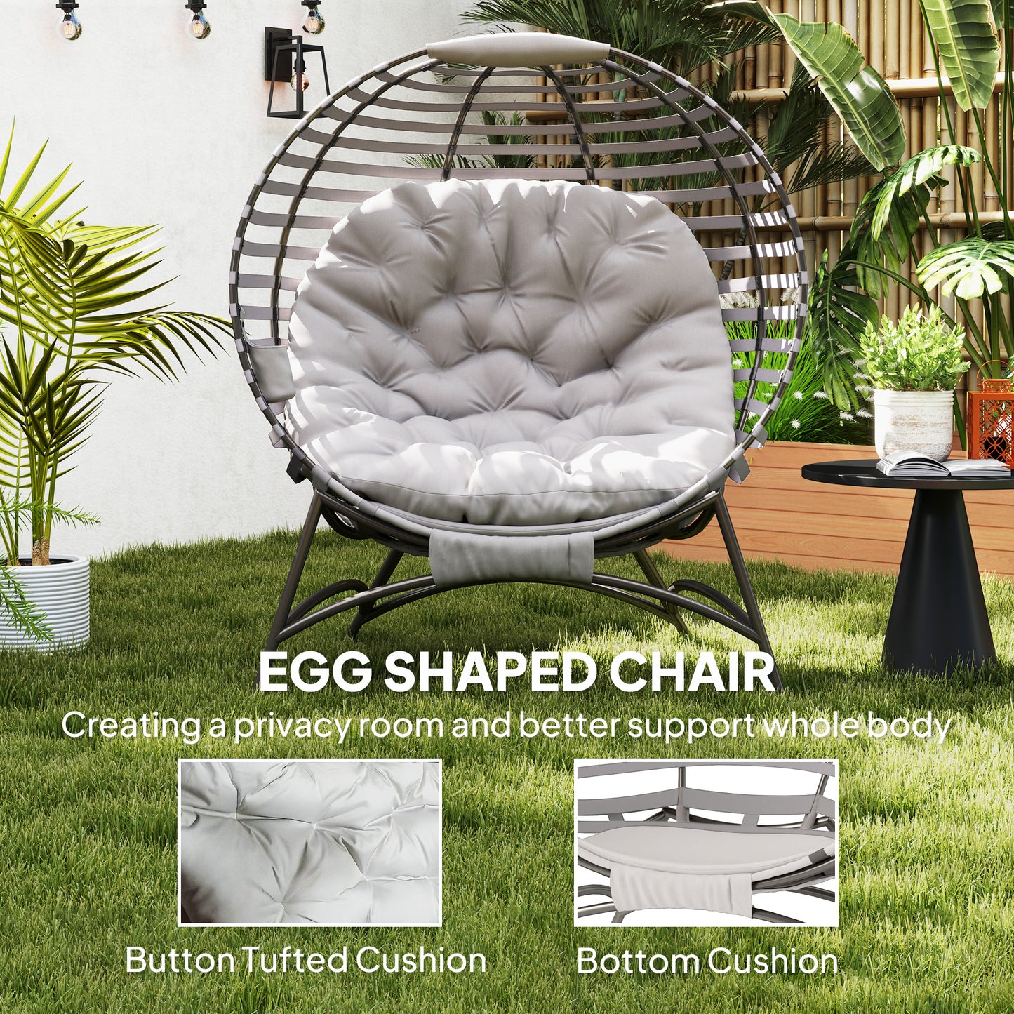 HOMCOM egg chair with light grey cushion and side pocket, modern cozy seating with a rounded design and comfortable fabric.