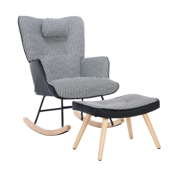 Blue rocking recliner chair with solid wood legs, comfortable armchair designed for relaxing seating by eprolo.