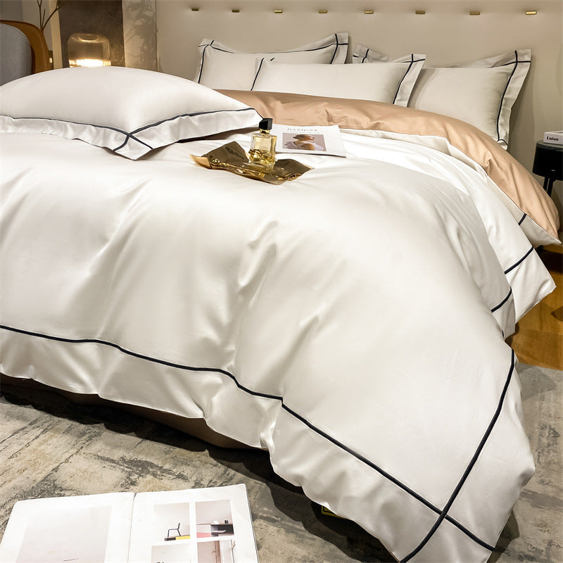 Beige HOMCOM long staple cotton bedding set with flat sheet and pillowcases from the Dimeng Series, designed for comfort and quality.