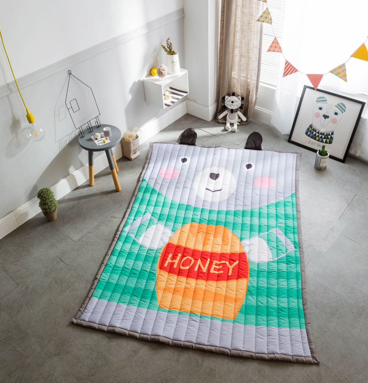 HOMCOM cartoon thickened children's folding climbing mat with excavator design, suitable for indoor and outdoor play and living room use.