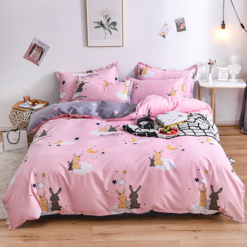 HOMCOM single bed quilt bedding set with a heartbeat pattern, includes pillowcases and duvet cover, in soft fabric for comfortable sleep.