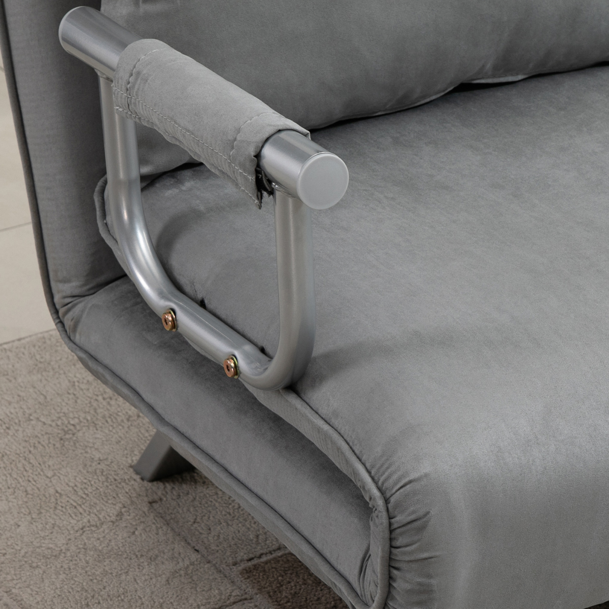 Light grey HOMCOM fabric convertible 2-seater sofa bed with two pillows, showcasing its versatile design and comfortable seating.