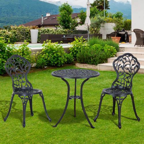 Outsunny 3-Piece Aluminium Bistro Set – Black Garden Table & Chairs