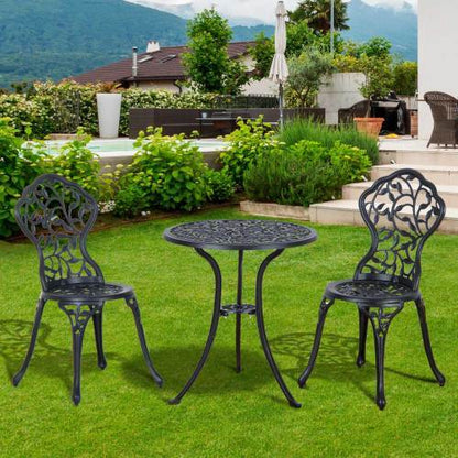 Outsunny 3-Piece Aluminium Bistro Set – Black Garden Table & Chairs