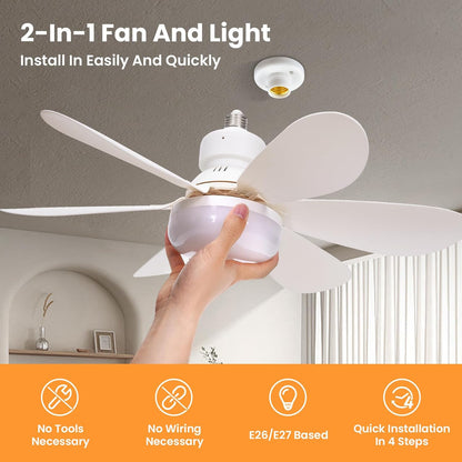 HOMCOM modern LED ceiling fan with light, dimmable E27 bulb, 30W, suitable for bedroom and living room decor.