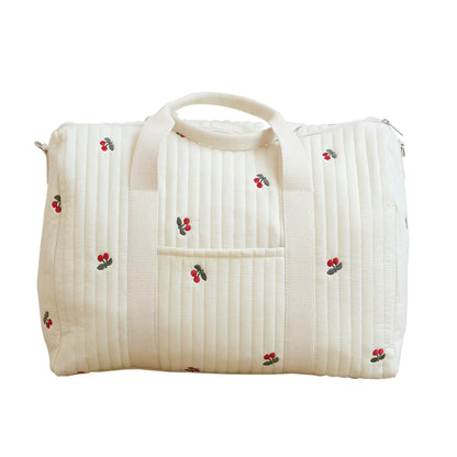 Large embroidered travel bag by eprolo, spacious Boston-style bag with detailed embroidery and sturdy handles for travel and storage.