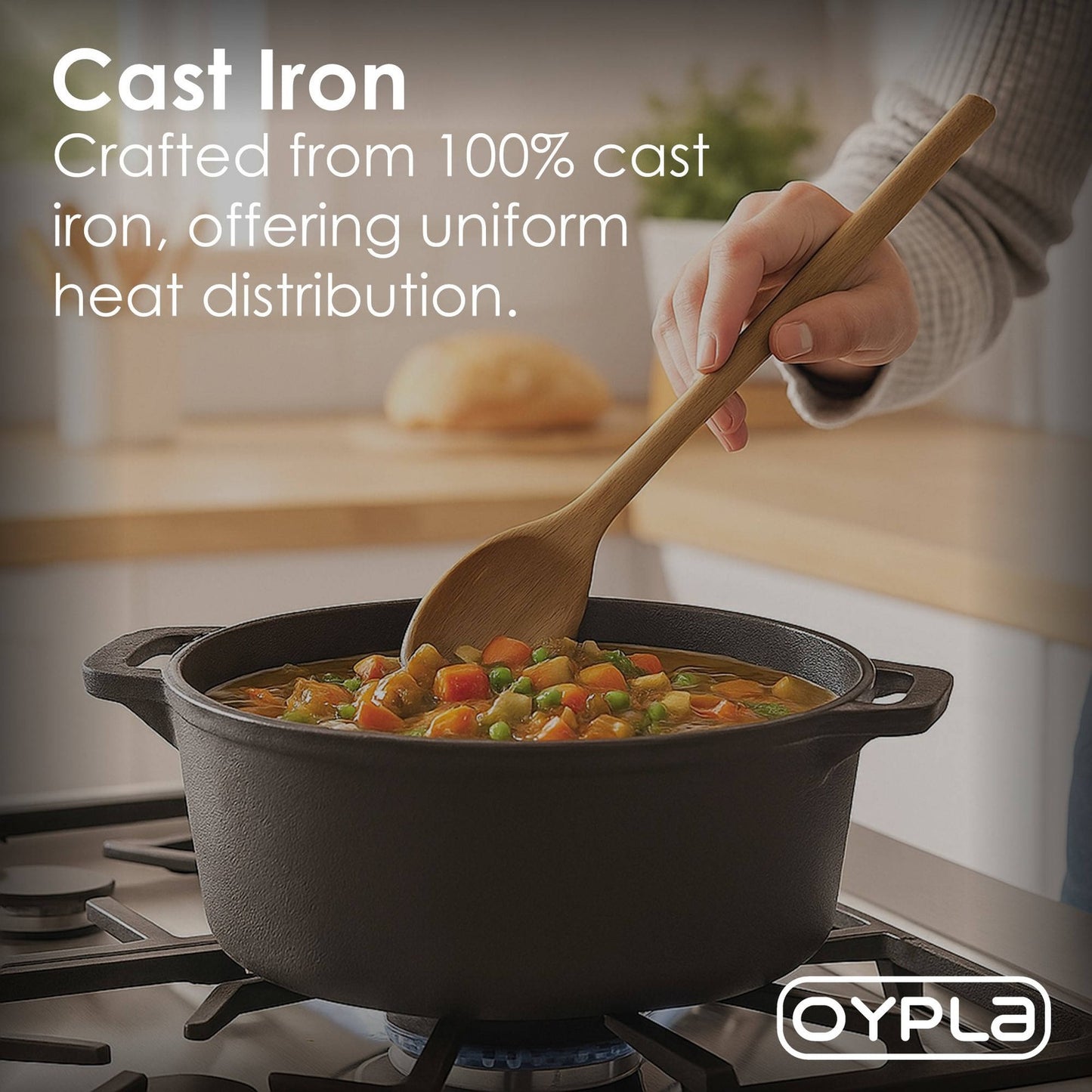 Livoshop 4L cast iron non-stick casserole dish with lid, showcasing a sturdy black cooking pan with a glass lid and ergonomic handle.