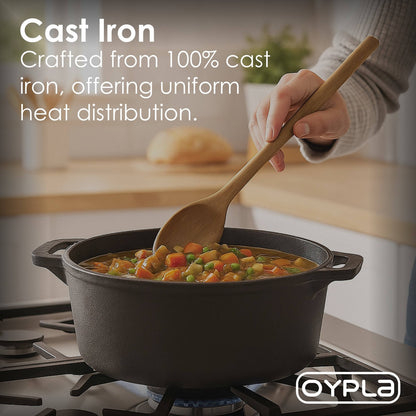 Livoshop 4L cast iron non-stick casserole dish with lid, showcasing a sturdy black cooking pan with a glass lid and ergonomic handle.