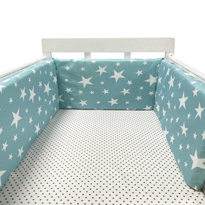 Eprolo baby bed rail guard with soft cotton fence for anti-fall protection, shown installed on a crib to prevent falls.