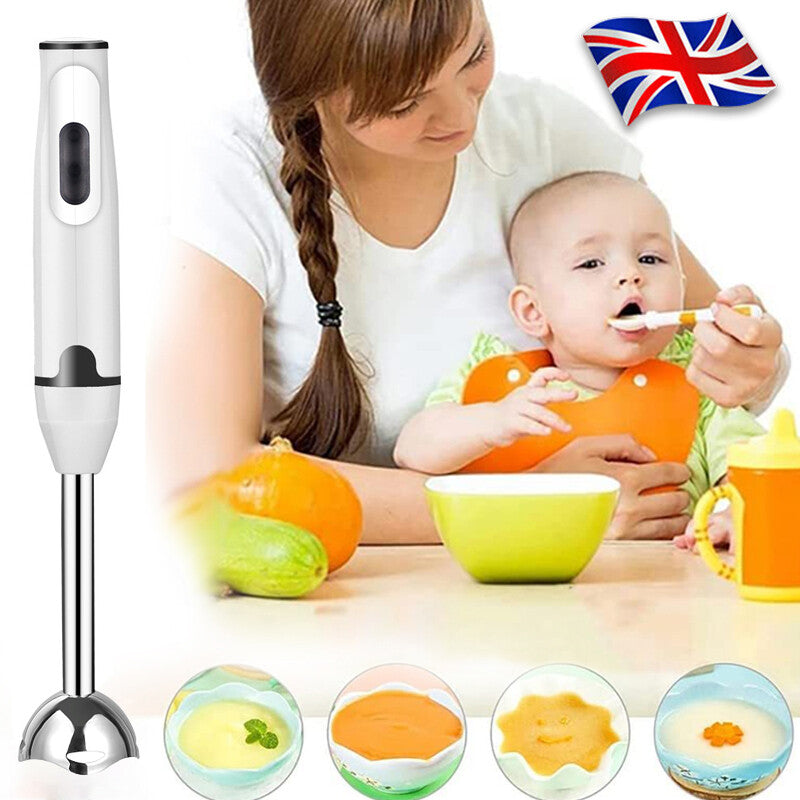 Livoshop 400W hand stick blender with stainless steel blade, UK plug, compact electric immersion blender for cooking and mixing.