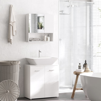 HOMCOM Kleankin white bathroom mirror cabinet with double doors and adjustable shelf mounted on bathroom wall