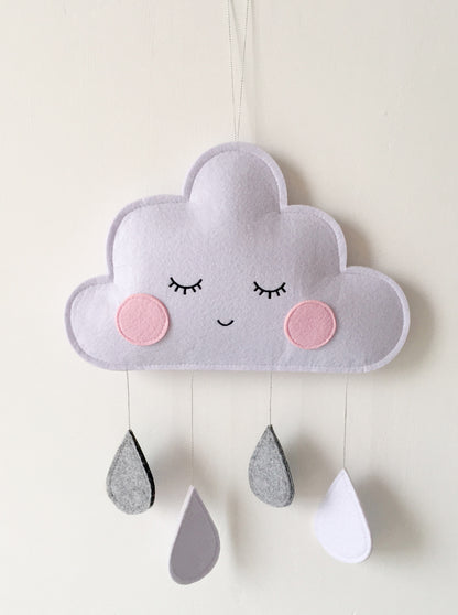 Clouds Felt Raindrops Pendant – Kids Room Hanging Decoration