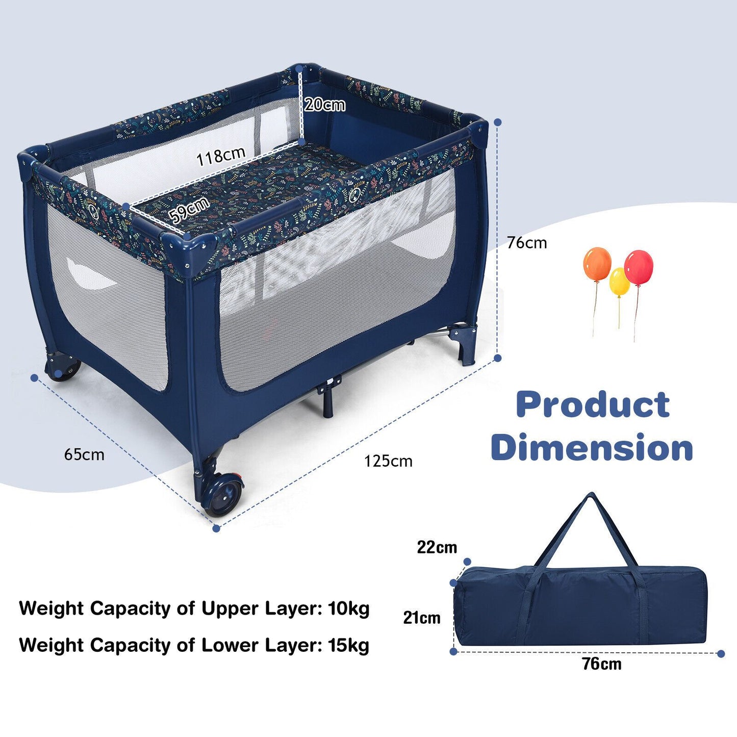 Foldable baby playpen with lockable wheels and mattress, Livoshop 2-in-1 portable safety play area for infants.