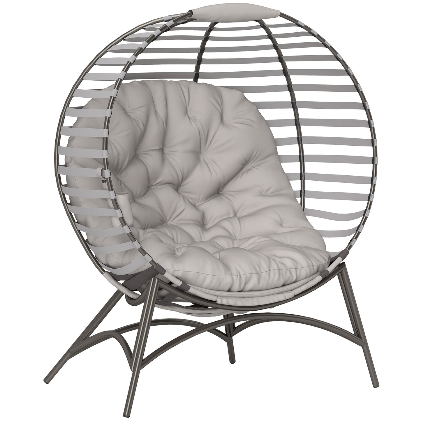 Light grey egg chair with cushion and side pocket from HOMCOM, featuring a cozy, modern design for comfortable seating.