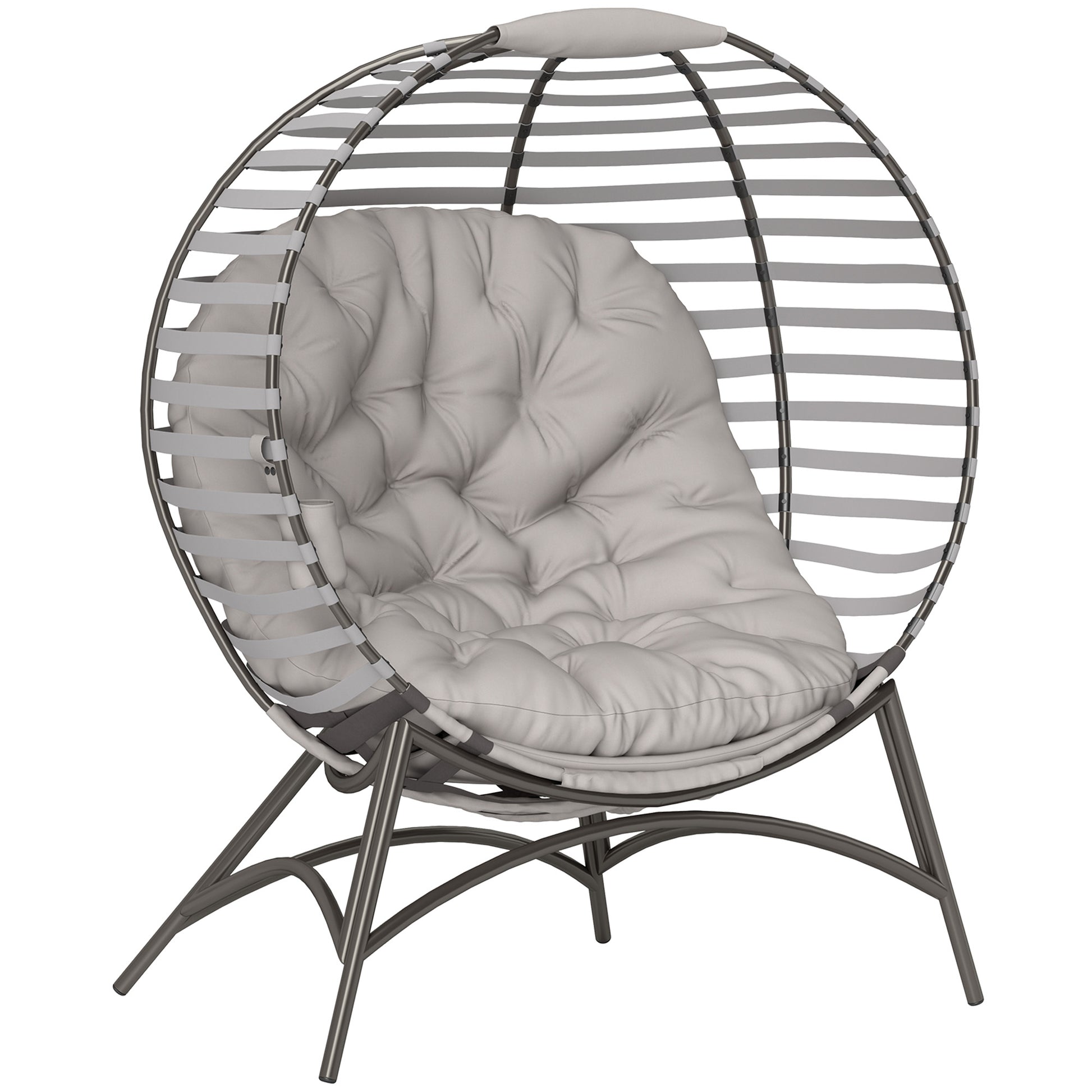 Light grey egg chair with cushion and side pocket from HOMCOM, featuring a cozy, modern design for comfortable seating.
