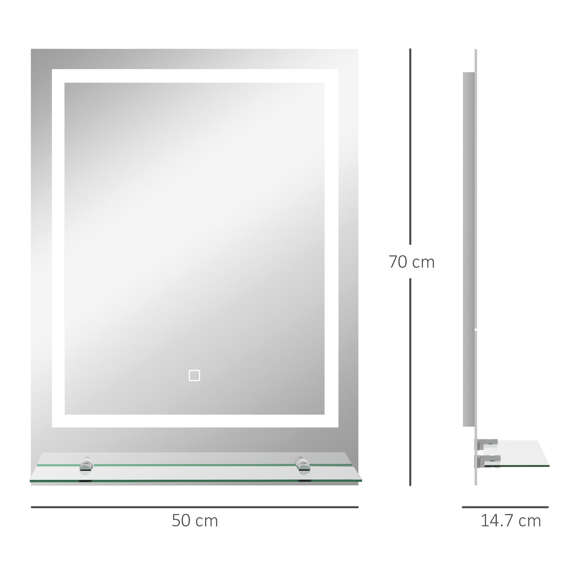 HOMCOM Kleankin large bathroom vanity mirror with lights, shelf, touch controls, anti-fog, and adjustable 3-color brightness.