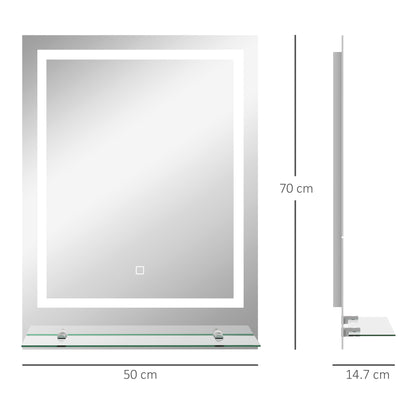 HOMCOM Kleankin large bathroom vanity mirror with lights, shelf, touch controls, anti-fog, and adjustable 3-color brightness.