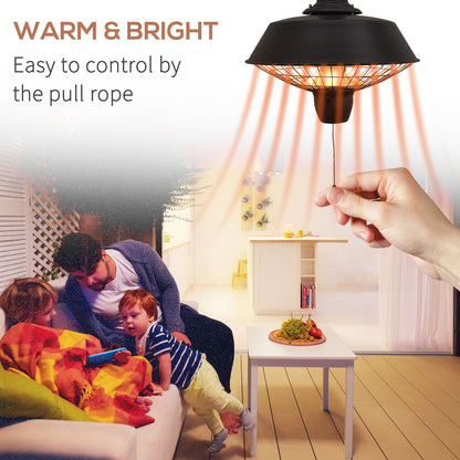 HOMCOM 2100W black outdoor ceiling-mounted halogen electric patio heater with hanging design and garden warming light.