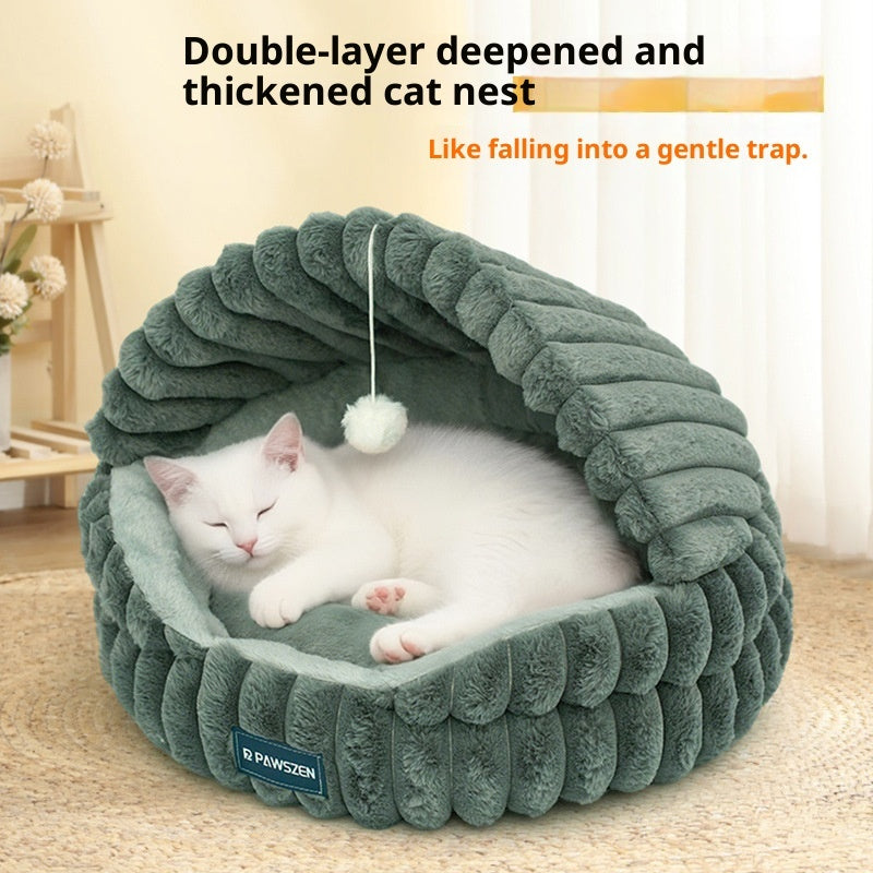 HOMCOM large cat nest warm pet bed with cozy, soft interior and raised edges for comfort and security.
