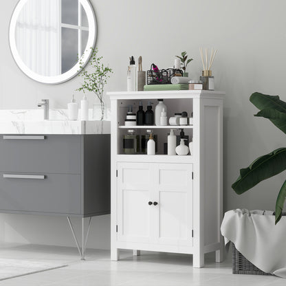 Modern white HOMCOM bathroom cabinet with five storage compartments and sleek design, ideal for organized bathroom spaces.