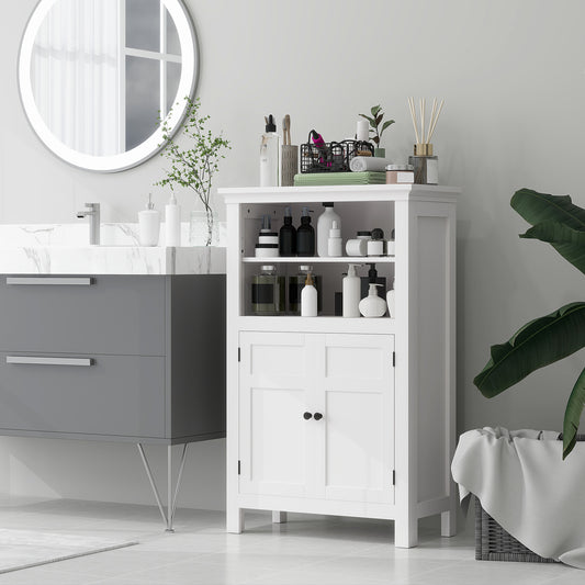 Modern white HOMCOM bathroom cabinet with five storage compartments and sleek design, ideal for organized bathroom spaces.