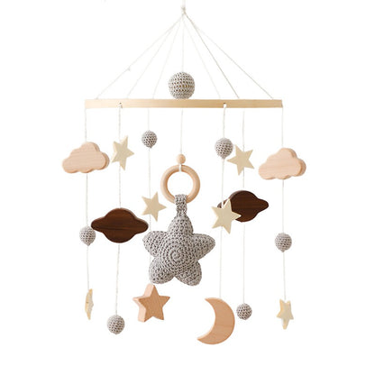 Eprolo baby crib mobile bell hanging soothing toy with colorful plush characters and gentle chime, designed for infants' comfort.