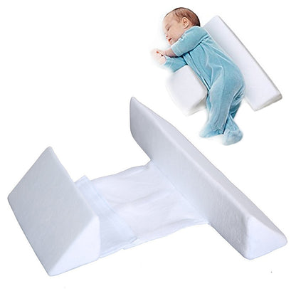 Baby side sleeping pillow by eprolo with soft fabric cover, designed to support head alignment and prevent head deviation.