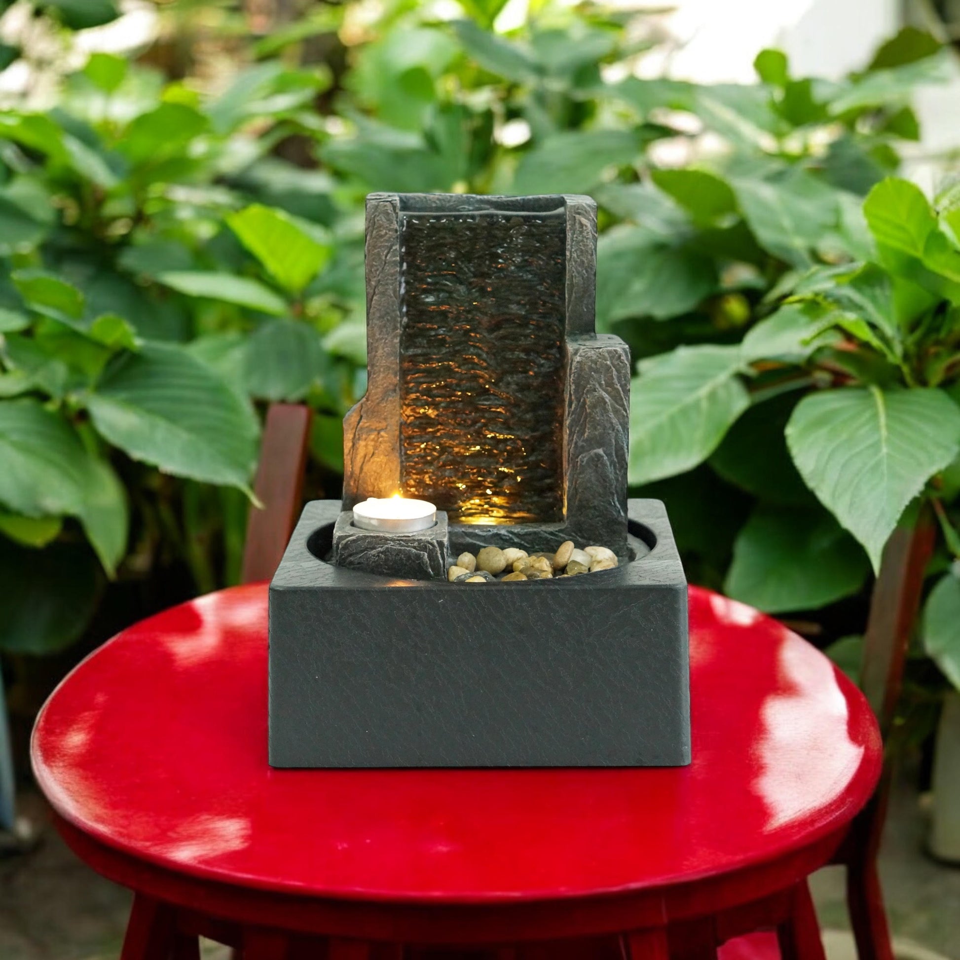 MSL 24cm fountain with flowing water, decorative outdoor garden feature made of durable materials.