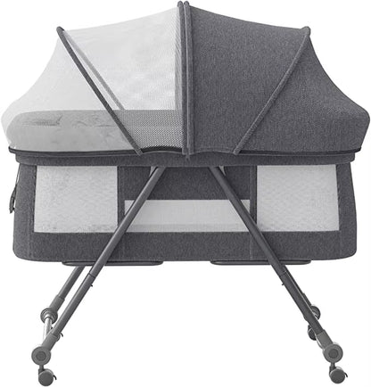 Livoshop Baby Grab-And-Go Travel Cot with mattress, silent wheels, and convertible rocking crib in compact design