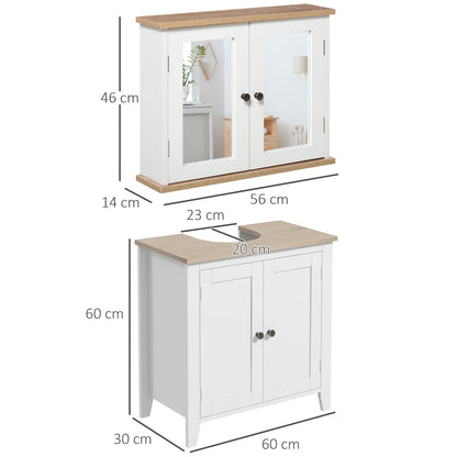 HOMCOM Kleankin bathroom furniture set with wall-mounted mirror cabinet, adjustable shelf, and white wood grain finish.
