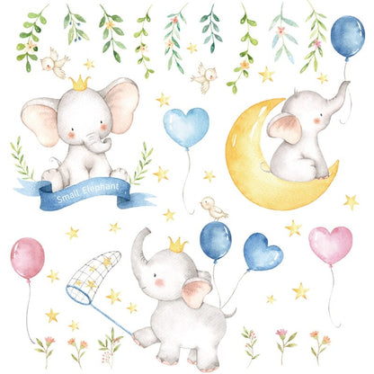 Cute baby elephant wall sticker for kids' room by HOMCOM, featuring colorful cartoon design of a baby elephant animal decor.