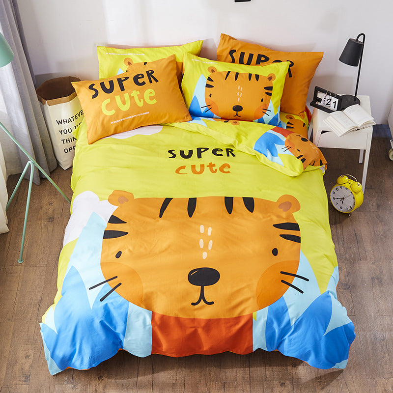 Colorful cotton cartoon bedding set by HOMCOM featuring playful character designs on soft, comfortable fabric for kids' bedrooms.