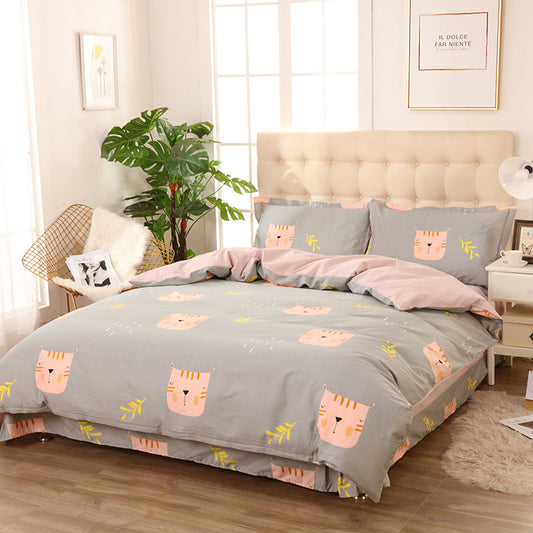 HOMCOM four-piece cotton bedding set with matching pillowcases and duvet cover in neutral tones on a bed.