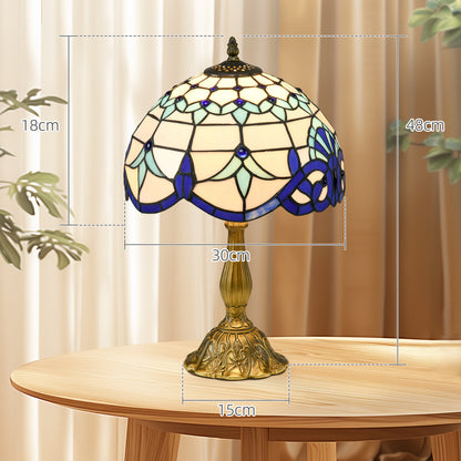 HOMCOM stained glass table lamp with blue antique design, handmade bedside lamp for bedroom or living room decor.