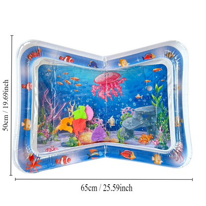 Baby inflatable water play mat by eprolo featuring ocean-themed design, with colorful floating toys for crawling and water fun.
